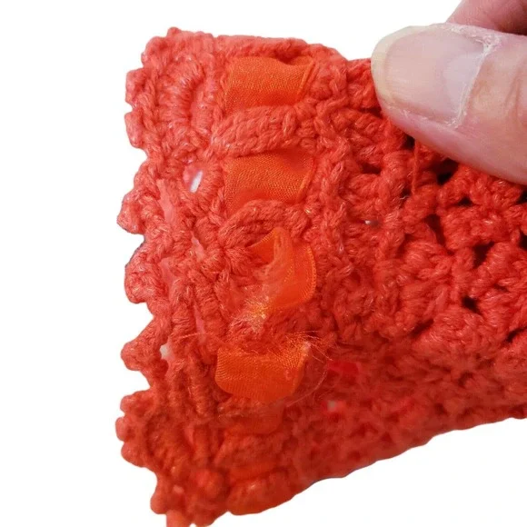 David Brooks Womens Orange Open Crochet Sweater Top XL Lightweight Stretch Used - Picture 10 of 12